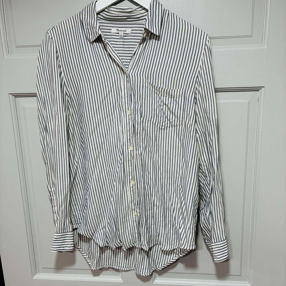 Madewell Womens Size Medium Oversized Boxy Shirt Button Up Blue/White Striped